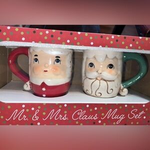 JOHANNA PARKER Vintage Retro Style Red Green Christmas Mr Mrs Claus Mug Set NIB